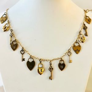 Heart Lock Key Gold Tone Necklace